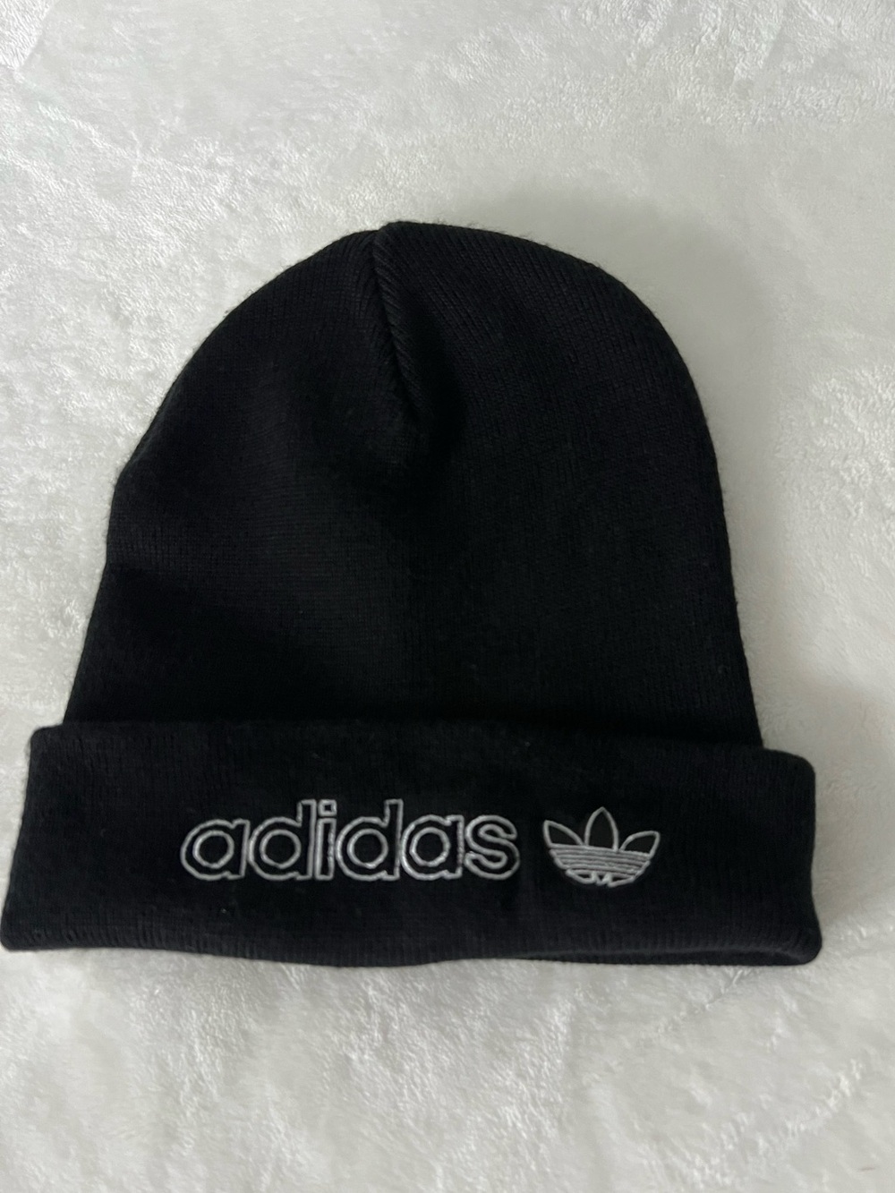adidas Black Knit Beanie with White Embroidered Logo